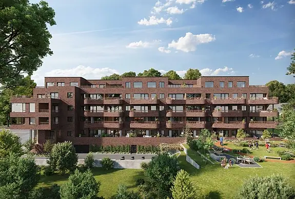 Til tross for beliggenheten midt i byen, er det store skjermede og grønne fellesarealer.