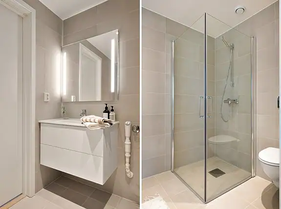 Badet har avsatt plass til vaskemaskin