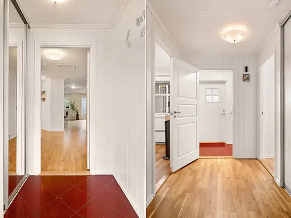 I entré er det god plass til yttertøyet i skyvegarderobe