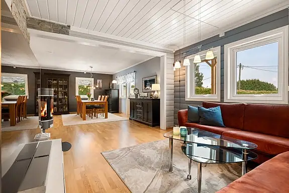 Romslige oppholdsrom med naturlige soner