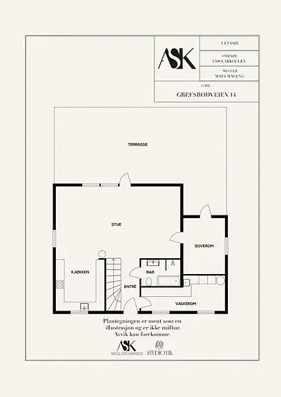 Planskisse 1. etasje - en praktisk og innholdsrik løsning med god flyt mellom rommene
