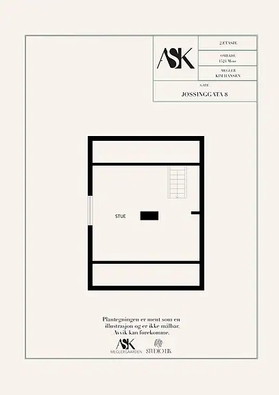 Plantegning av innredet loft med intern adkomst. Godkjenning til varig opphold er ikke dokumentert.